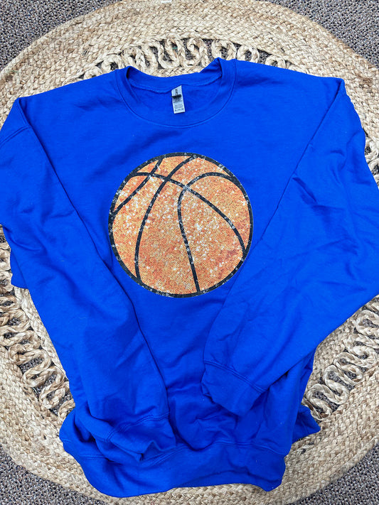 Blue Basketball Sequin Crewneck
