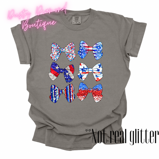 Fake Sequin Patriotic Bow Collage CC Tshirt