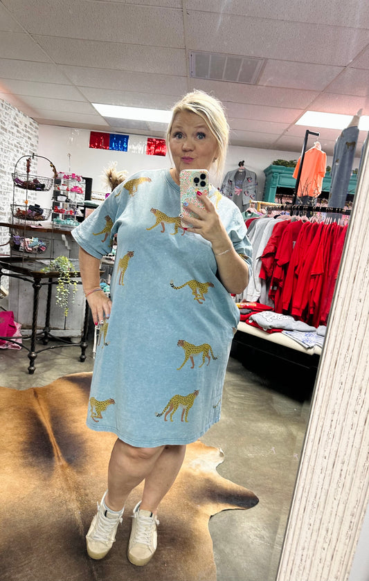 Acid Wash T-Shirt Dress Cheetah
