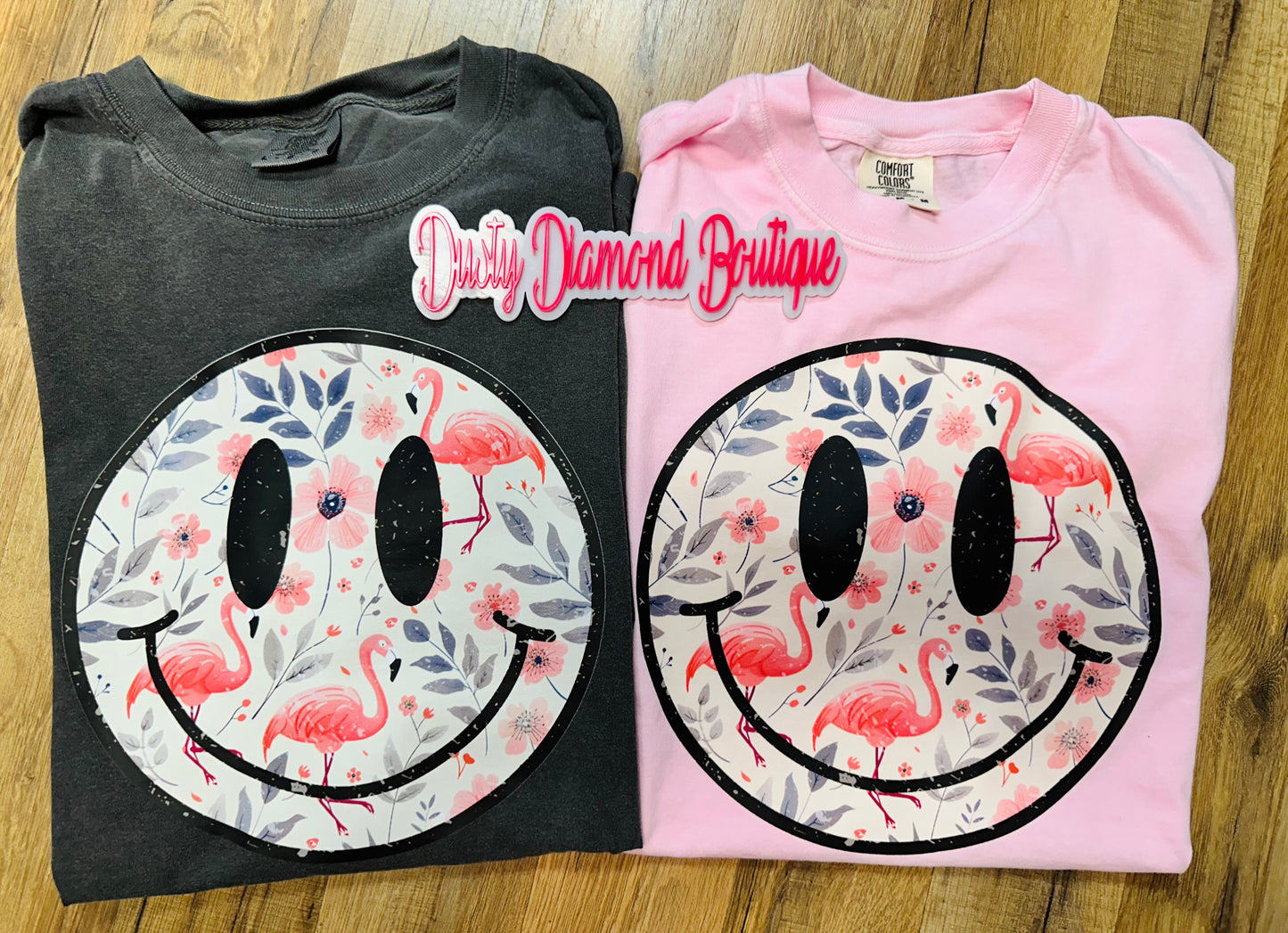 Flamingo Smiley Comfort Colors T-Shirt