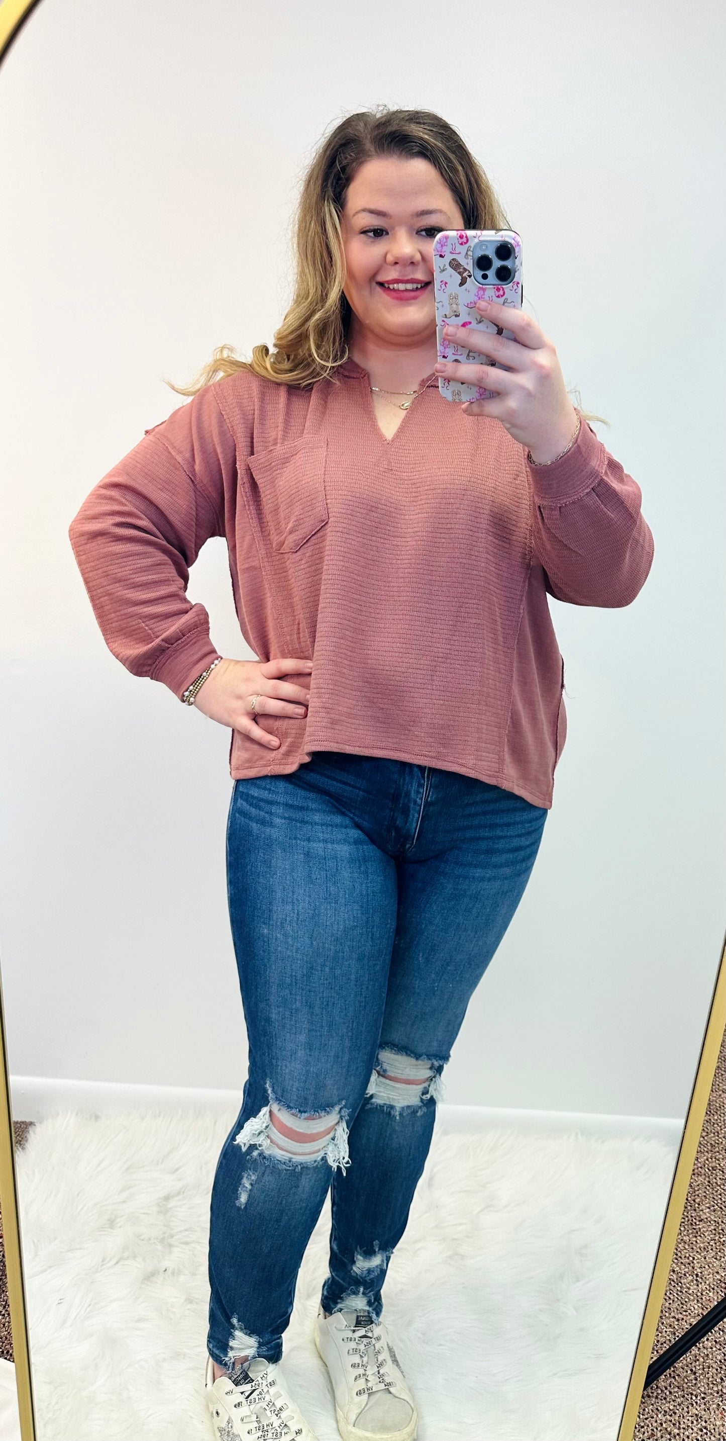 Casual Blush Ribbed Top