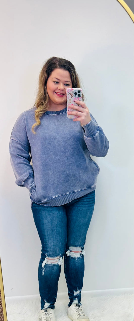 Navy Acid Wash Sweatshirt