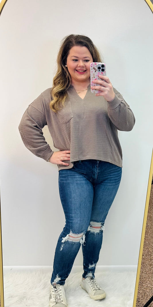 Casual Mocha Ribbed Top