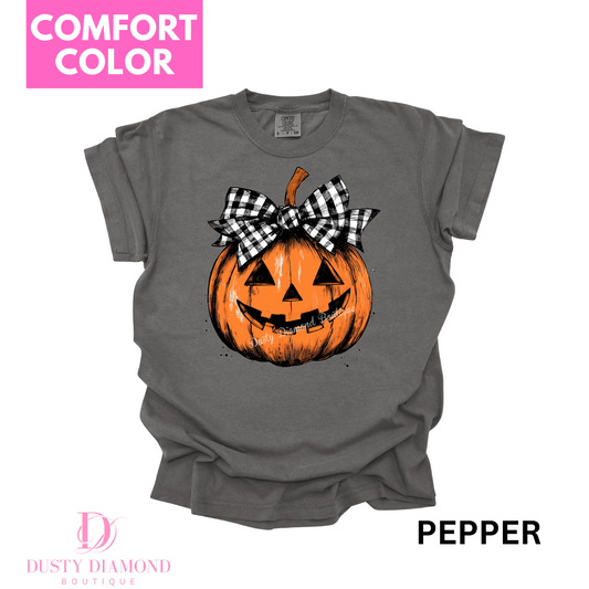 Jack-O-Lantern with Plaid Bow Comfort COLOR T-shirt
