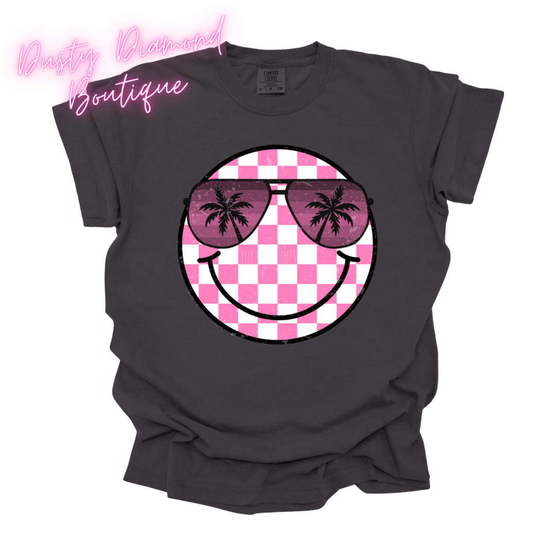 Tropical Checkered Smiley Comfort Color T-Shirt