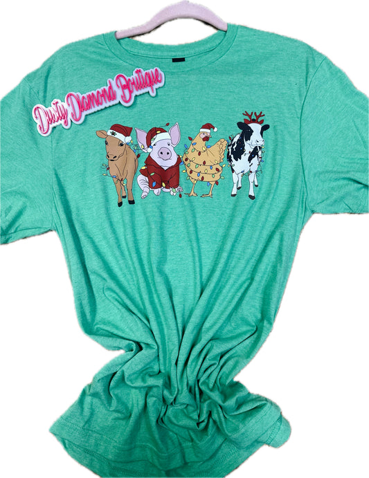 Christmas Farm Animal Heather Kelley Green Gildian T shirt