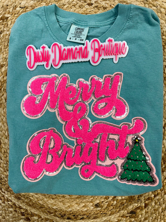 Merry & Bright Chenille Patch Comfort Color Tee