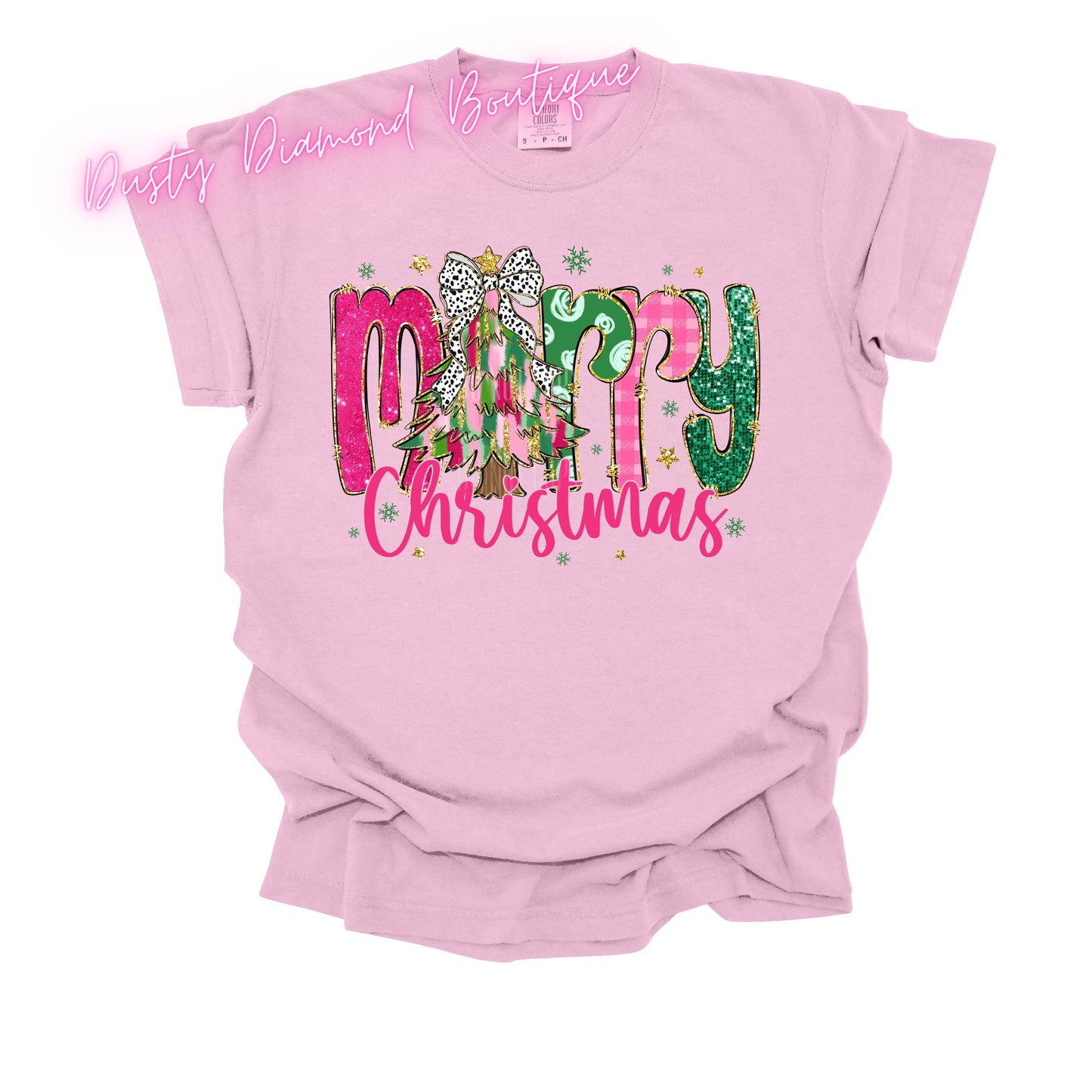 Pink Merry Christmas Tree Comfort Color T-shirt