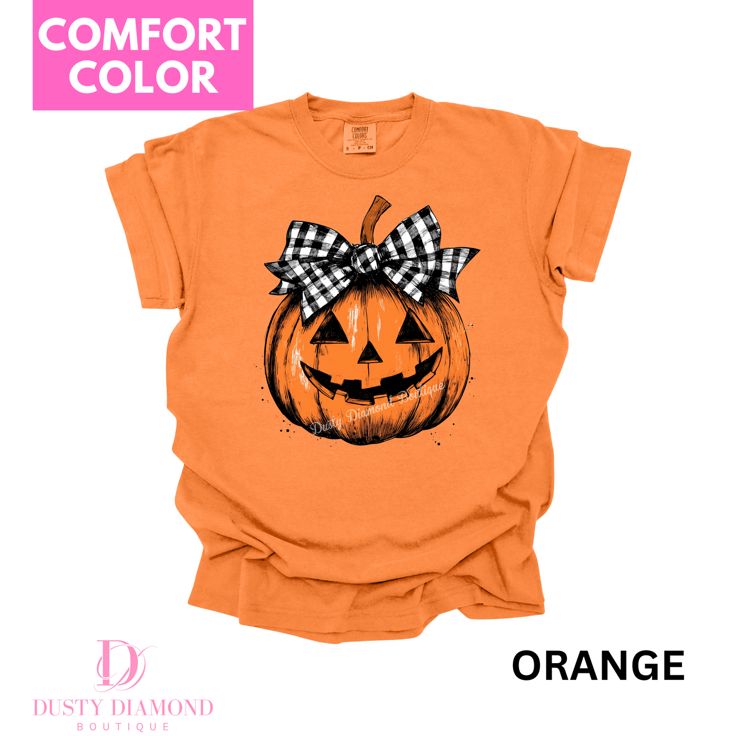 Jack-O-Lantern with Plaid Bow Comfort COLOR T-shirt
