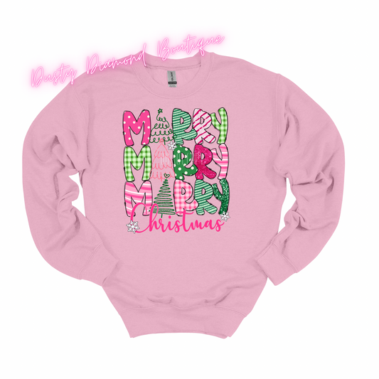 Merry Merry Christmas Pink & Green Gildian Sweatshirt