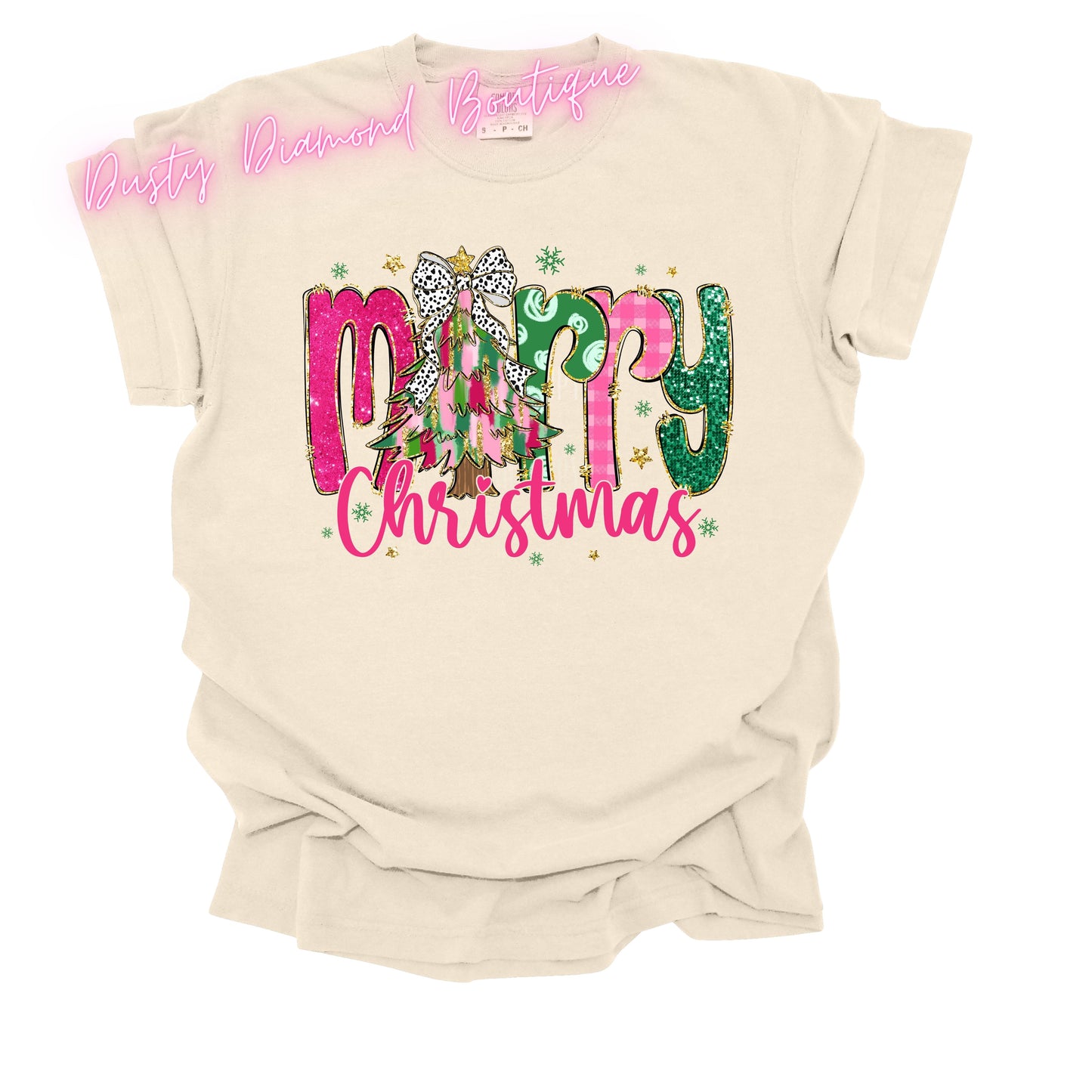 Pink Merry Christmas Tree Comfort Color T-shirt