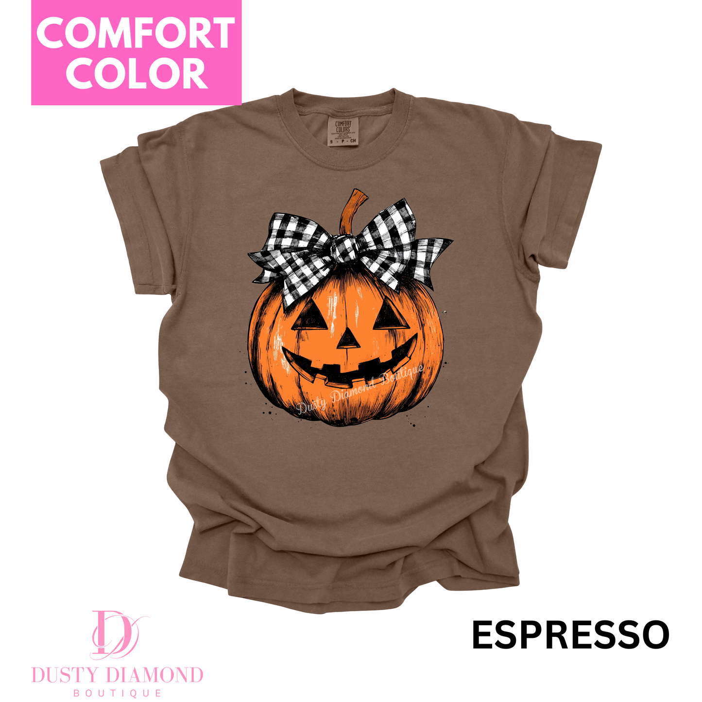 Jack-O-Lantern with Plaid Bow Comfort COLOR T-shirt