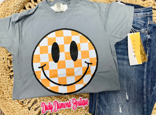 Orange Checkered Smiley Tee