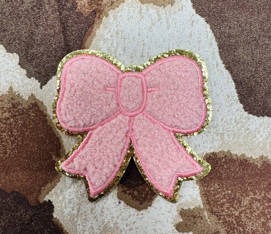 Pink Bow Chenille Iron On Patch