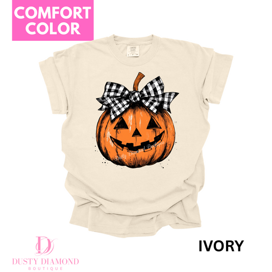 Jack-O-Lantern with Plaid Bow Comfort COLOR T-shirt
