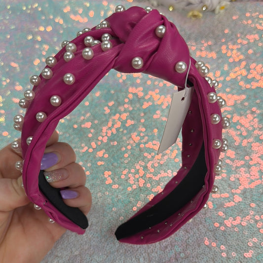 Pink Leather Headband