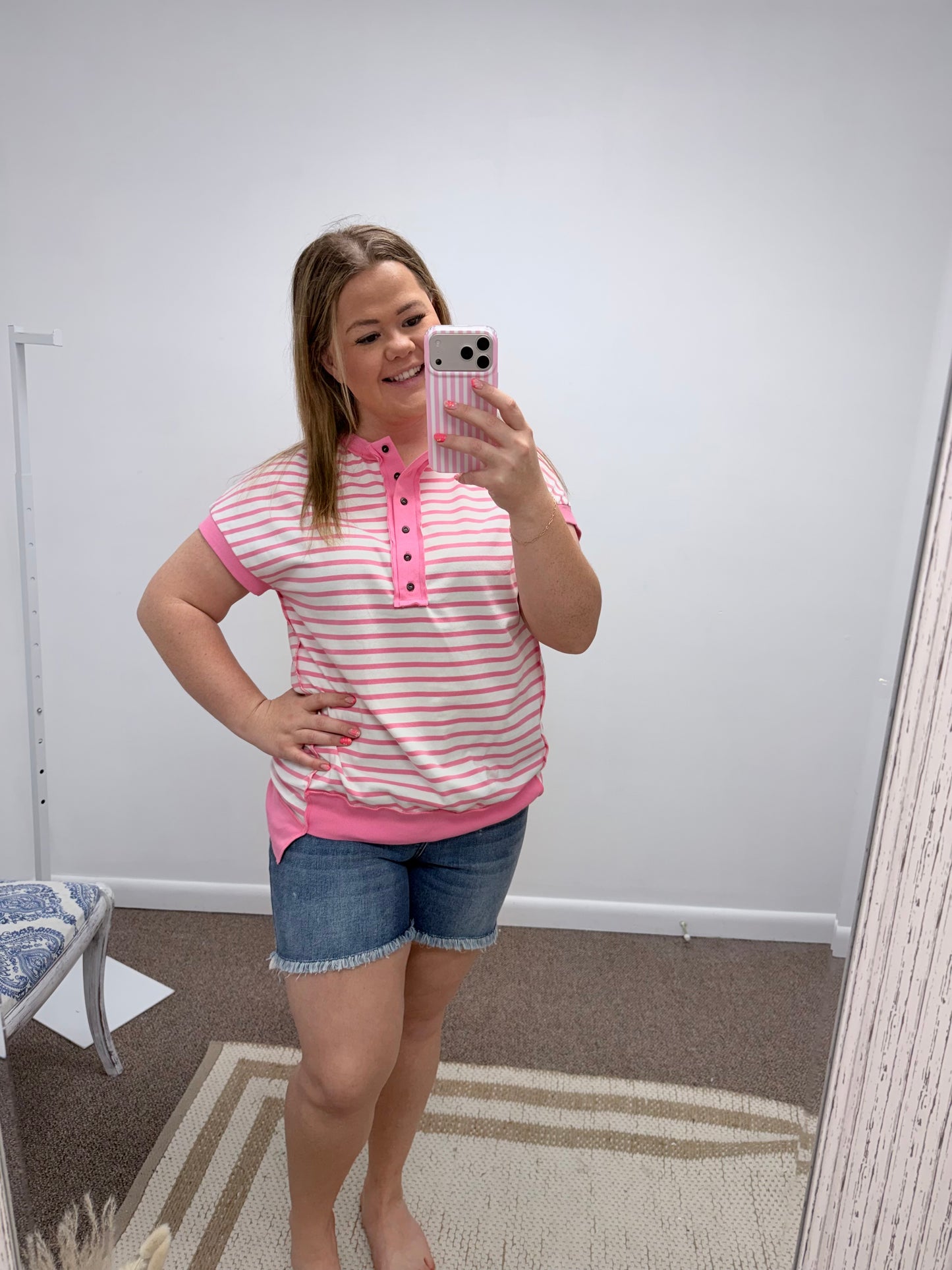 Pink Palm Stripe Top