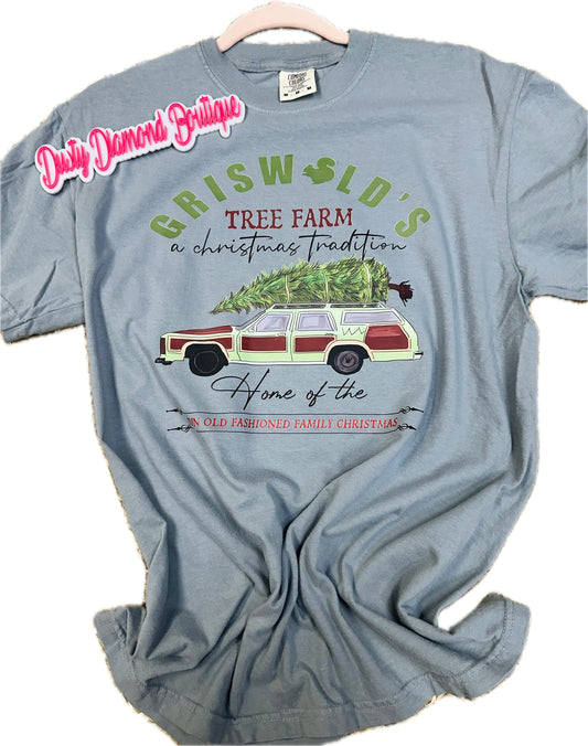 Old Fashion Tree Farm Gris Comfort Color T-Shirt