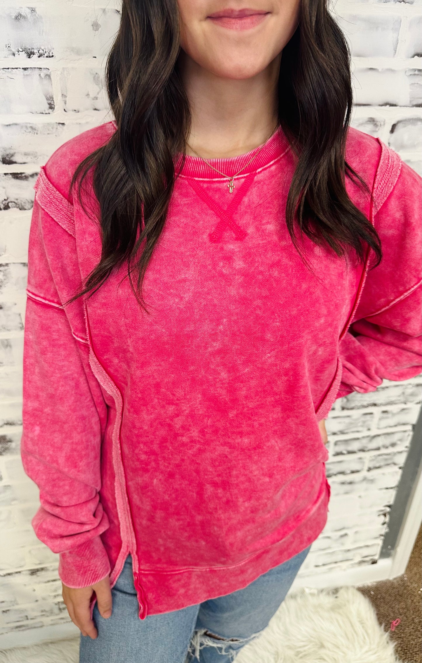 Hot Pink Acid Wash Sweatshirt