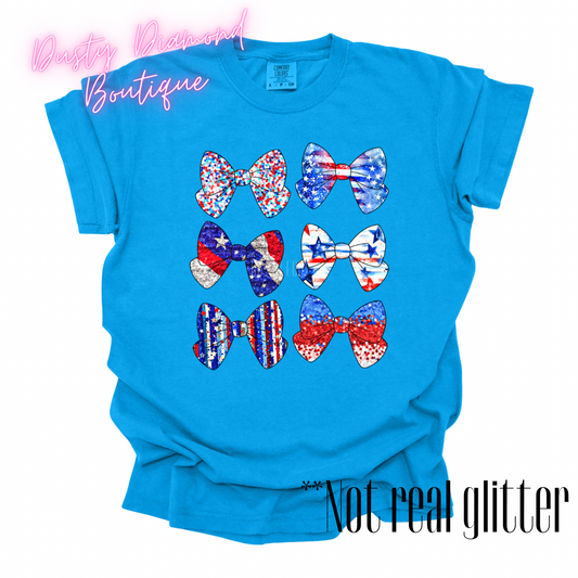 Fake Sequin Patriotic Bow Collage CC Tshirt