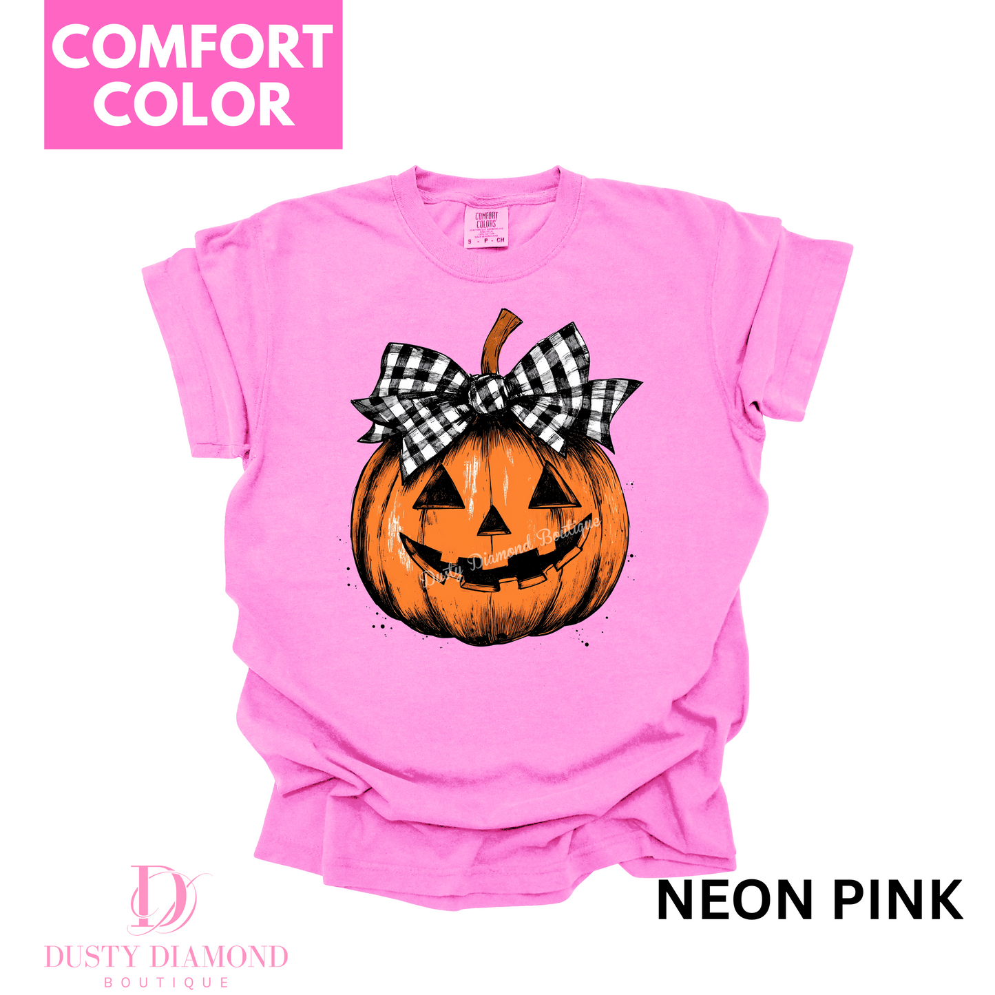 Jack-O-Lantern with Plaid Bow Comfort COLOR T-shirt