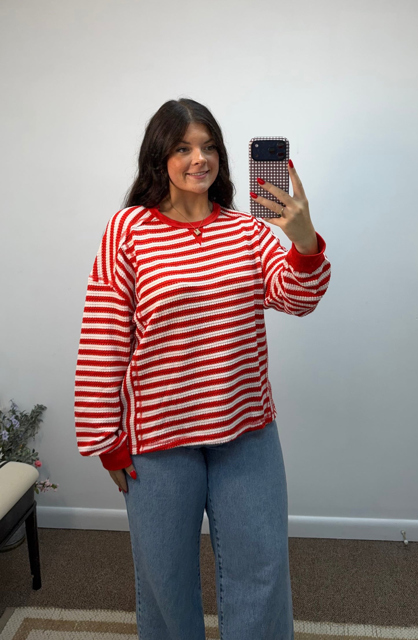 Cherry Red Stripe Top
