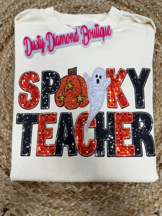 Spooky Teacher Fake Sequin Comfort Colors T-Shirt