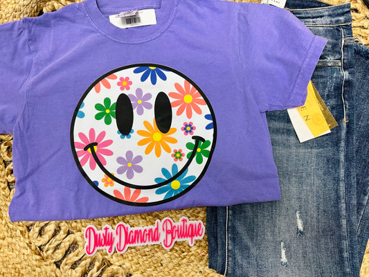 Purple Flower Smiley Face CC Tee