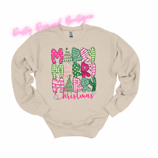 Merry Merry Christmas Pink & Green Gildian Sweatshirt