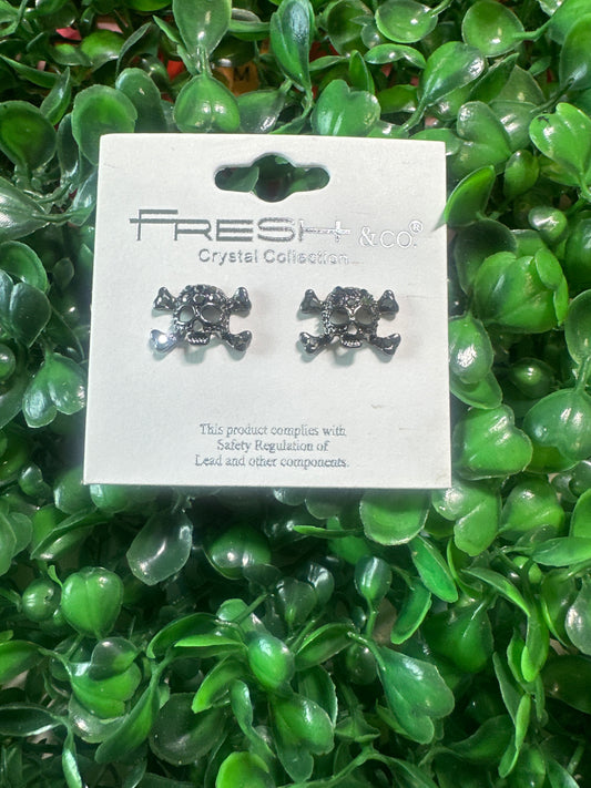 Black Rhinestone Skull Earrings