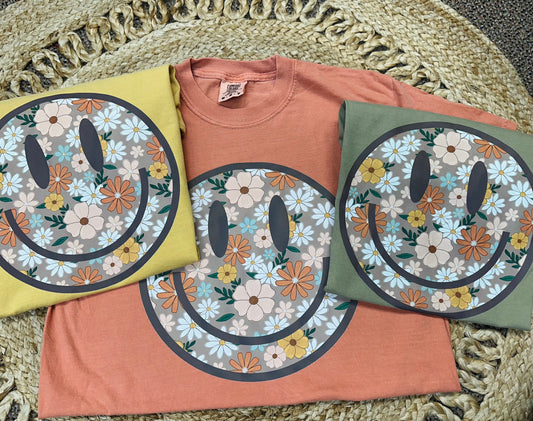 Fall Floral Smiley Comfort Colors