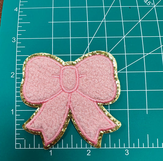 Pink Bow Chenille Iron On Patch