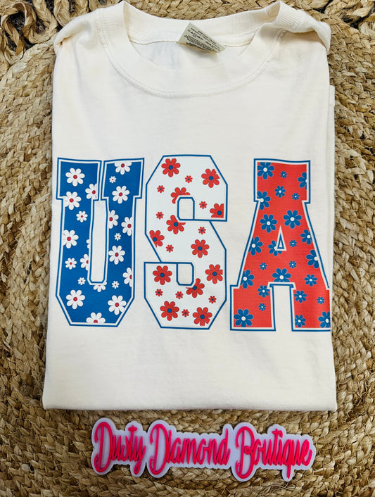 Floral USA Comfort Colors T shirt