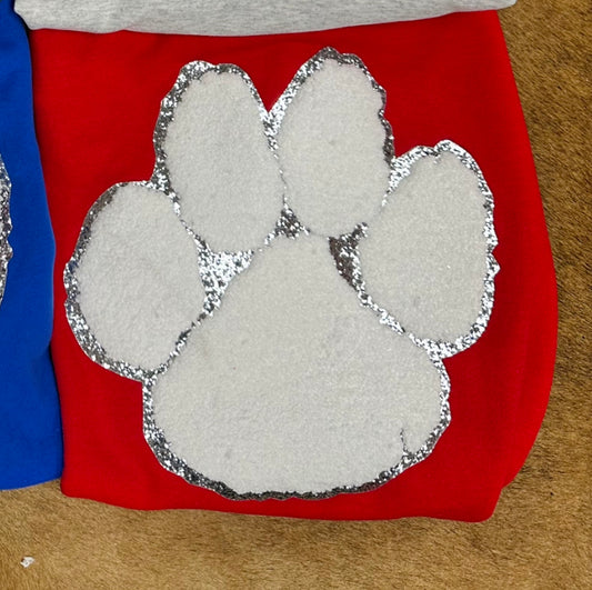 Red Sweatshirt White Paw Patch