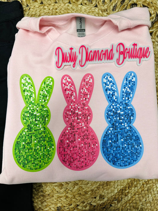 Faux Glitter Bunny Crewneck