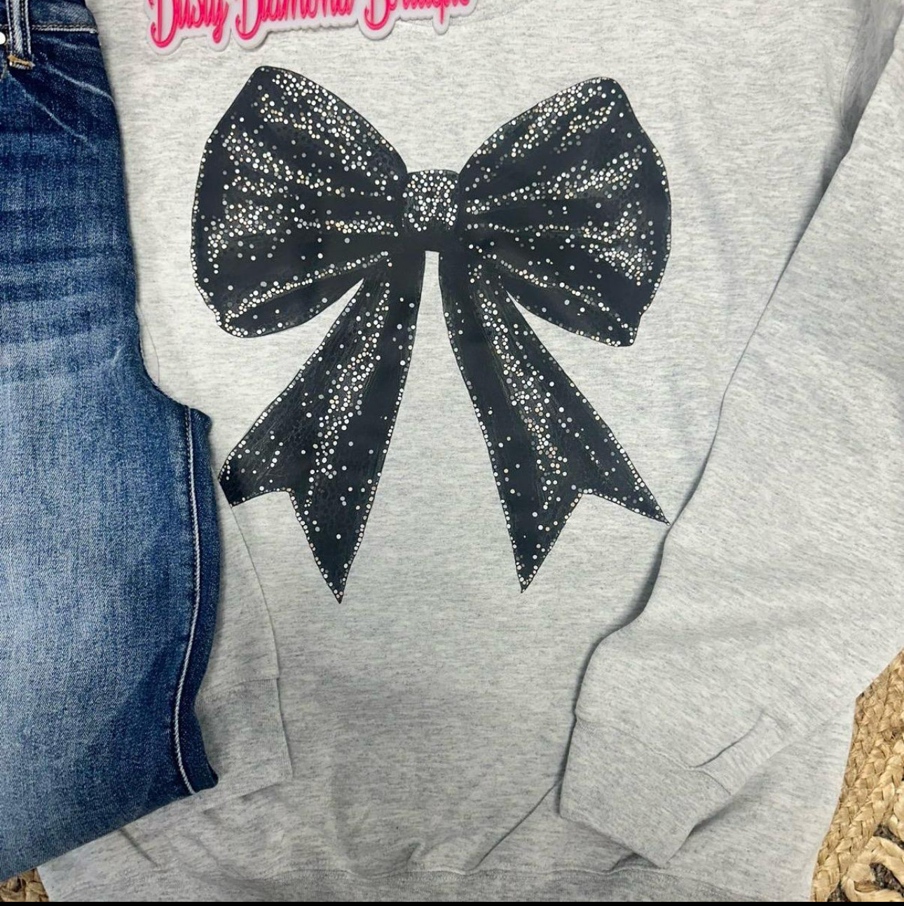 Black Fake Sequin Bow Sweatshirt