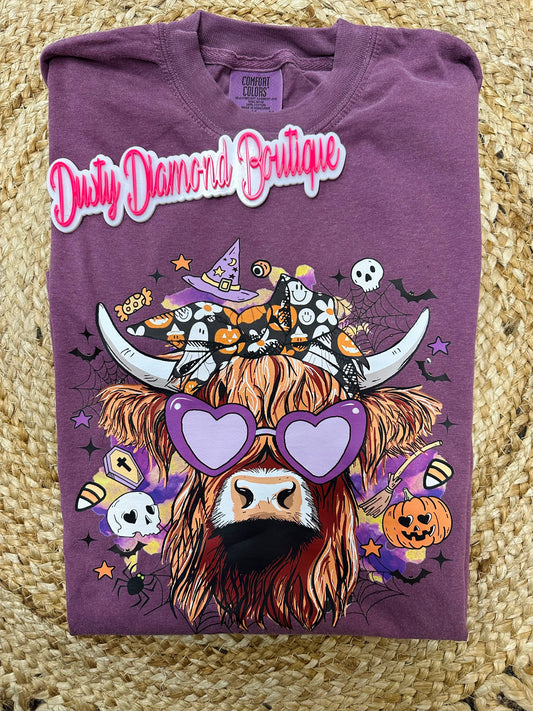 Halloween Highland Cow Berry Comfort Color T Shirt