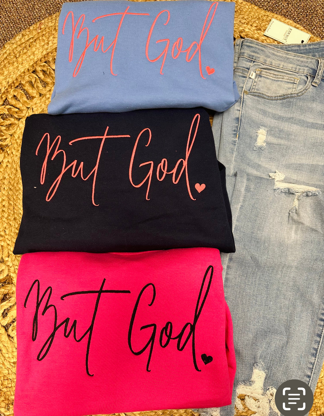 But God Embroidered Crewneck