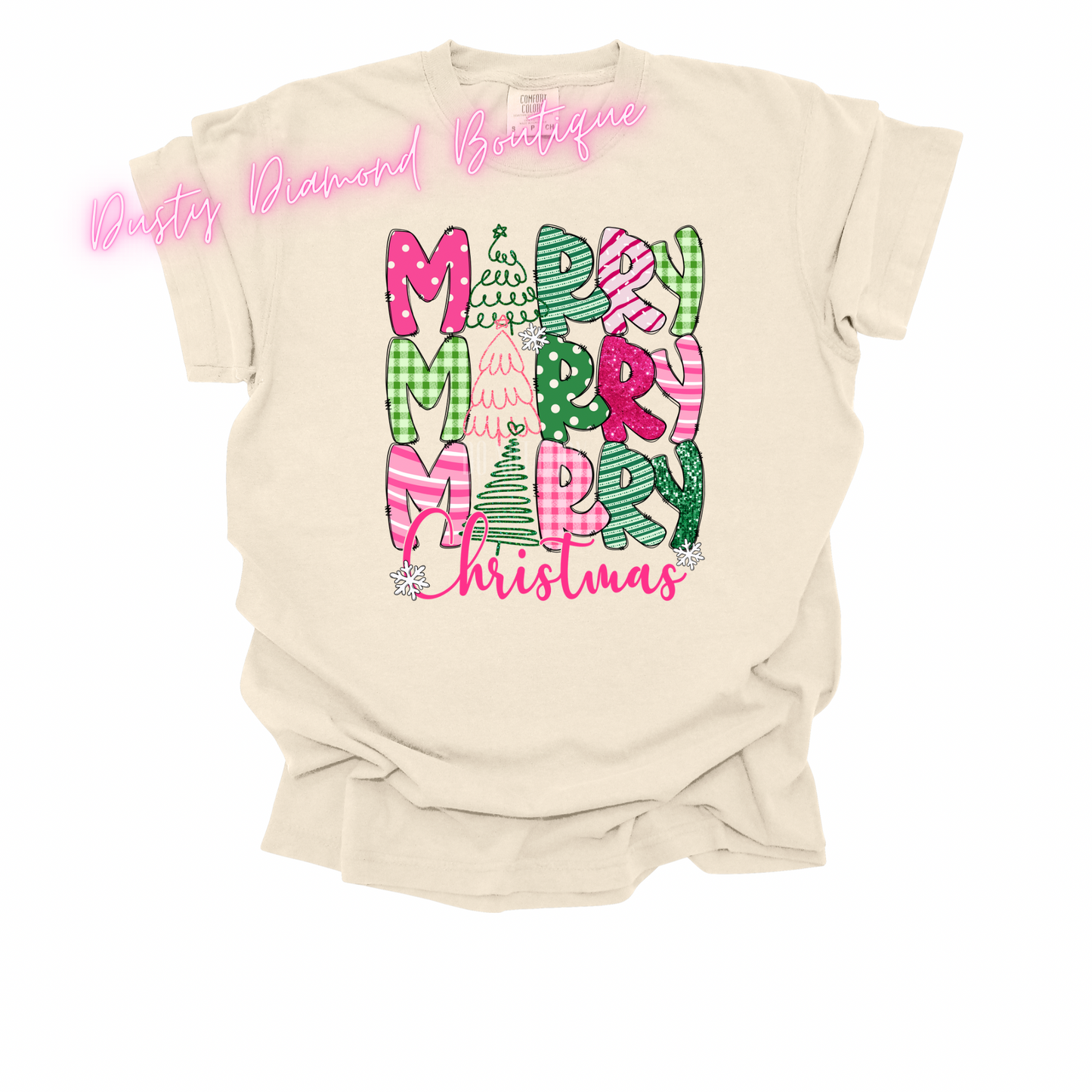 Merry Merry Christmas Pink & Green Comfort Color T shirt