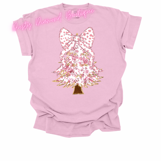 Pink Christmas Coquette Tree Blossom Comfort Color T shirt