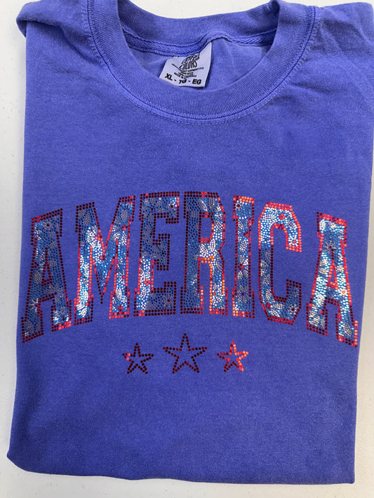 America Bling Flo Blue Comfort Color T shirt