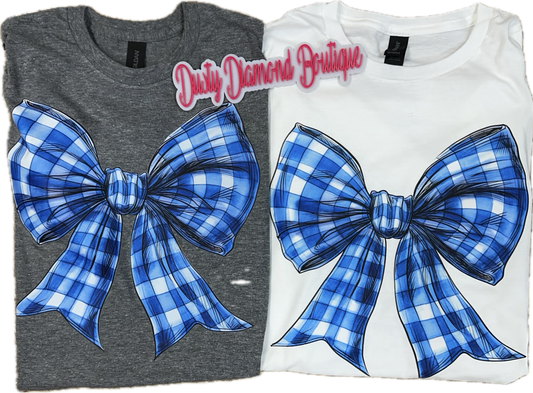 Blue Gingham Bow Gildian T shirt