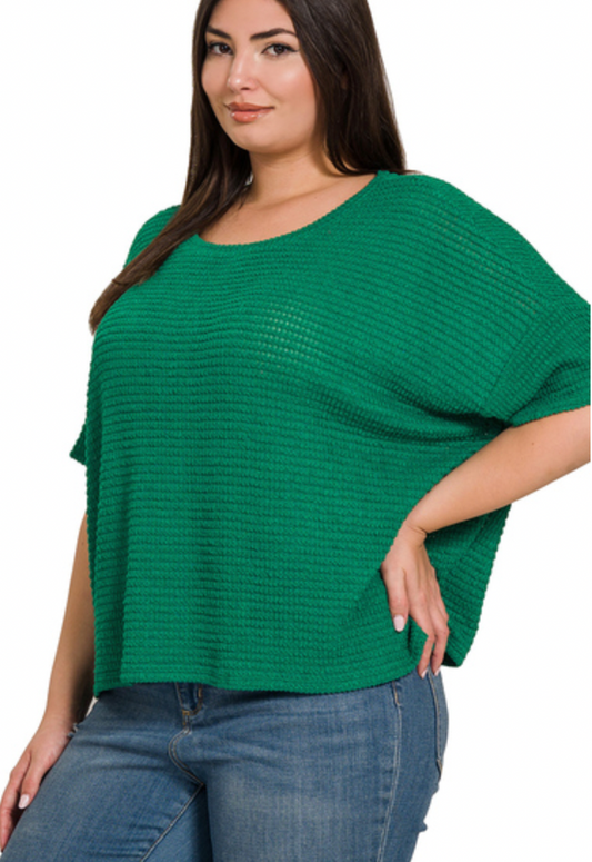 Plus Size Ribbed Kelly Green Top