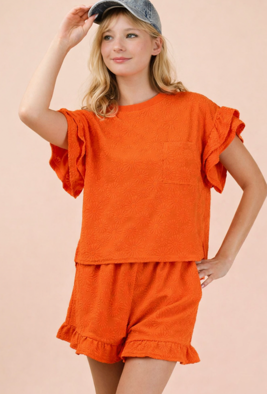 Orange Flower Girl Matching Short Set