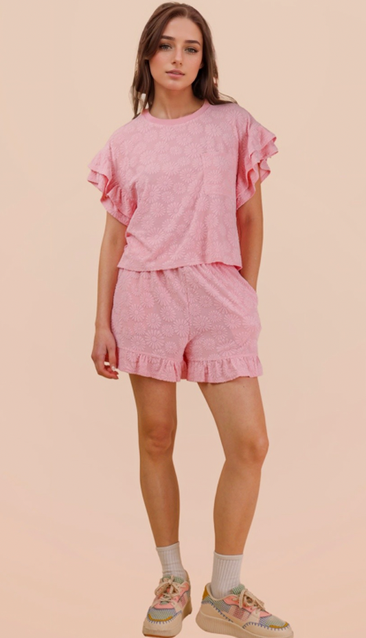 Pink Flower Girl Matching Short Set