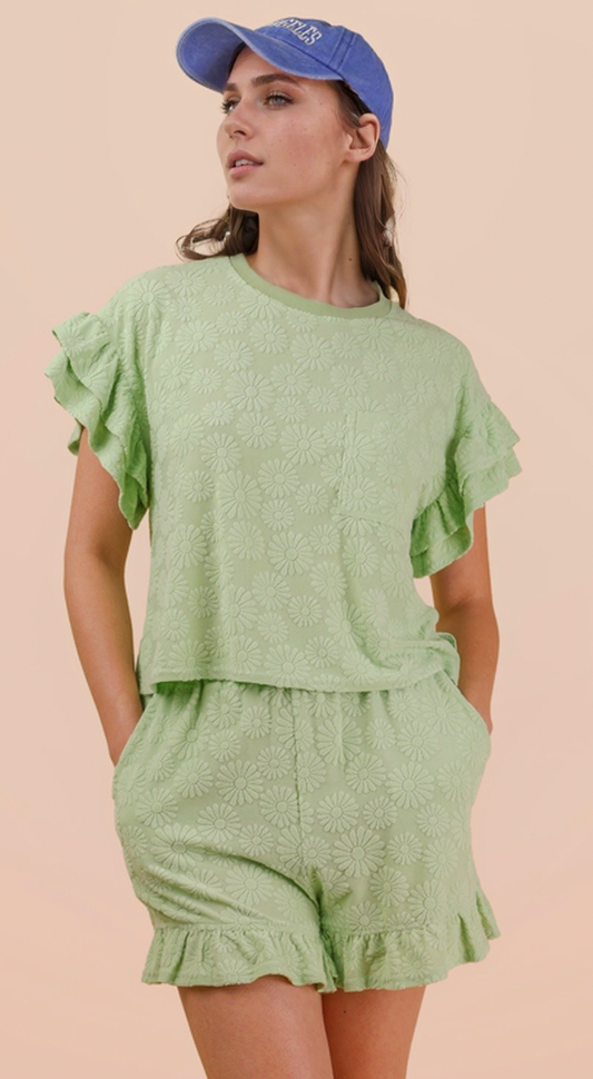 Green Flower Girl Matching Short Set