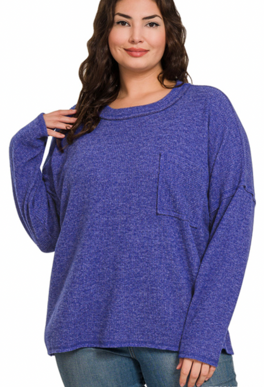 Blue PLUS Ribbed Sweater with Pocket