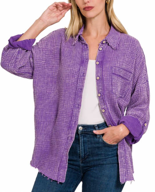 Violet Linen Button Down