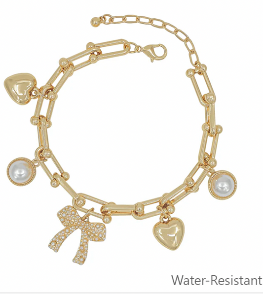 Pearl Bow Charm Bracelet