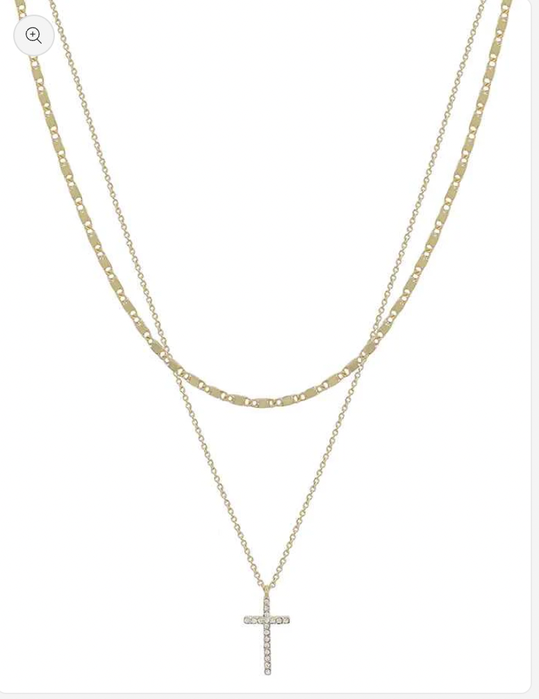 Cross Layered Chain Gold Necklace